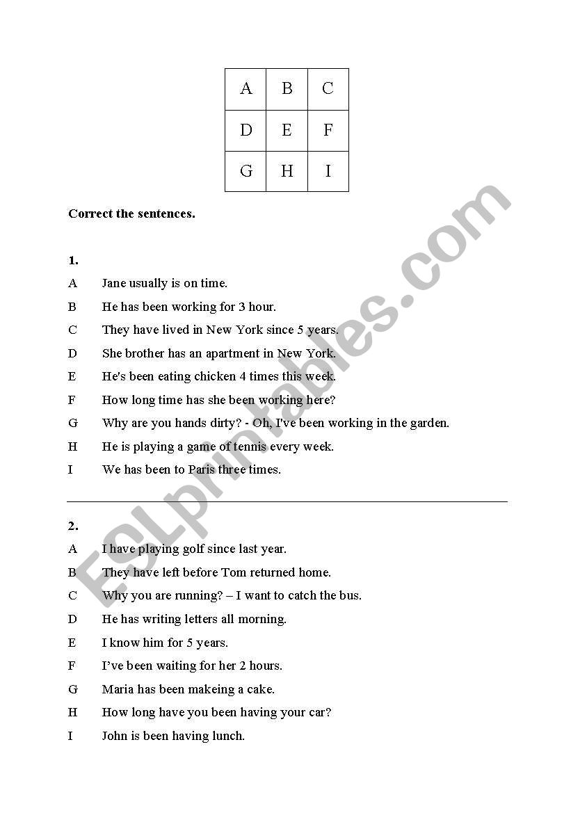 Noughts & Crosses game worksheet