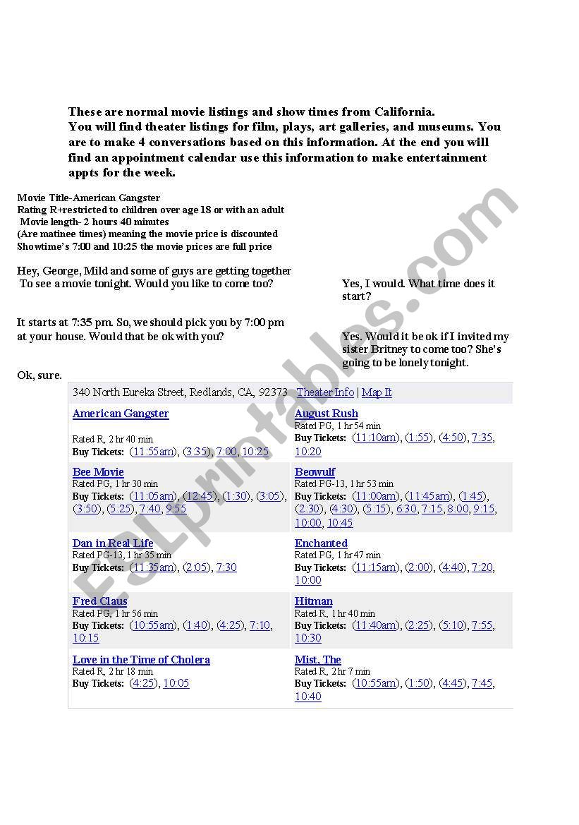 Movies worksheet