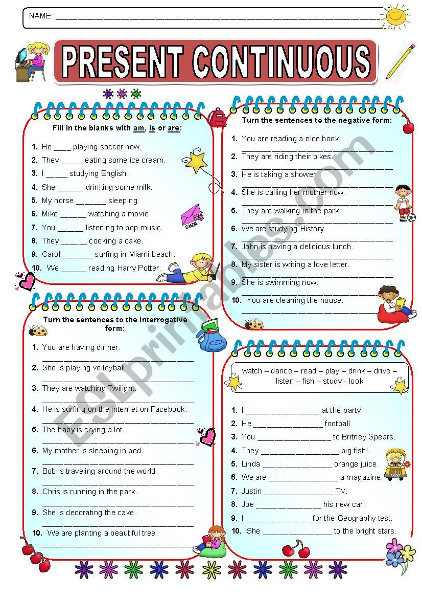 Present Continuous Tense Esl Reading Comprehension Exercises Worksheet 