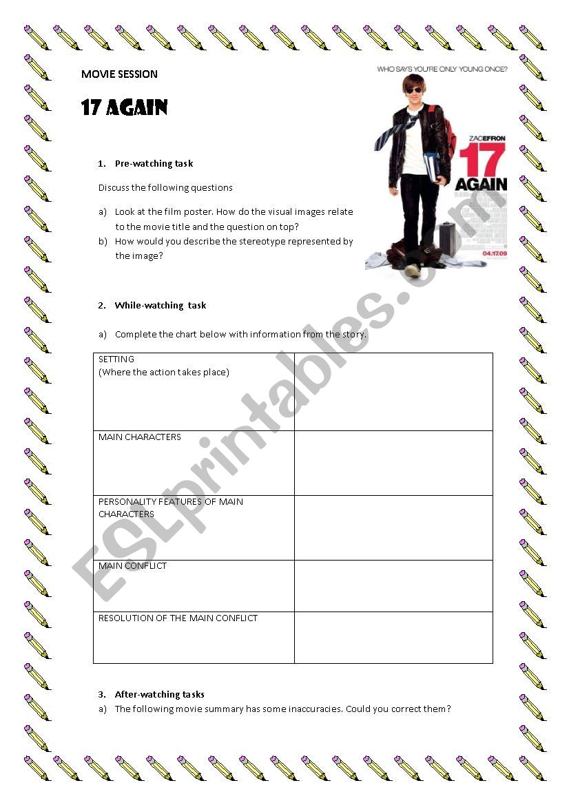 Movie guide_17 Again worksheet