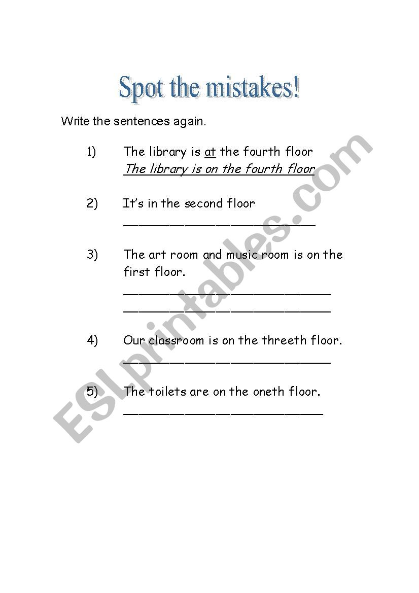 Spot the mistakes worksheet