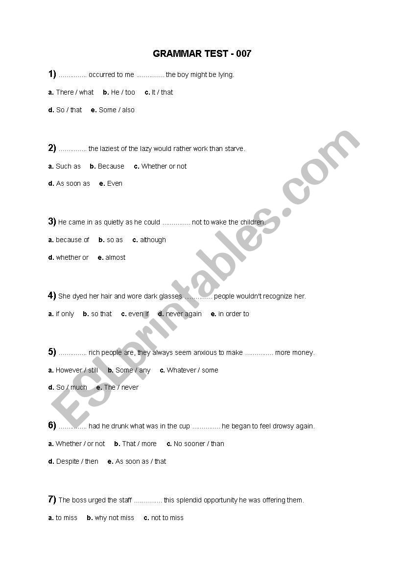 Grammar test 07   with answer keys
