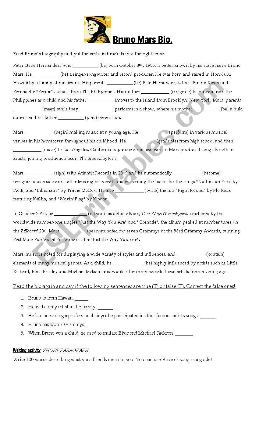 Count On Me By Bruno Mars Esl Worksheet By Cecisimba