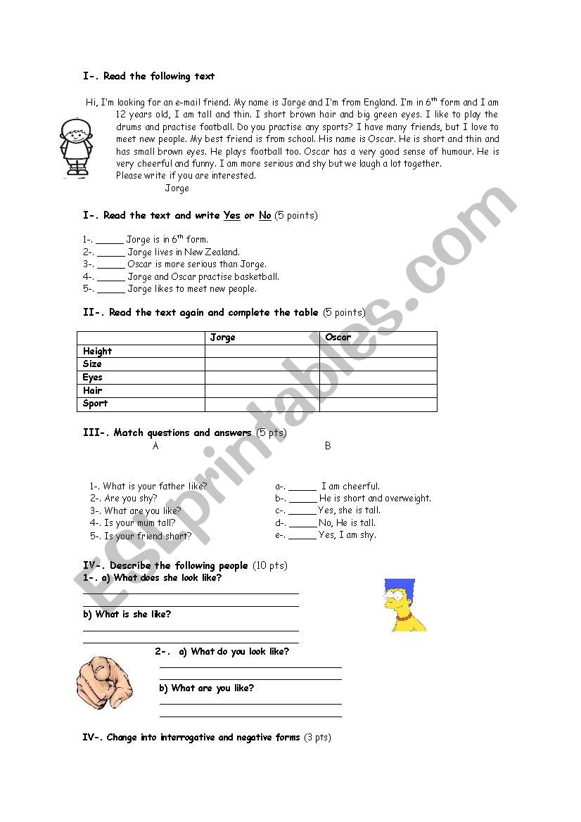 Describing People worksheet