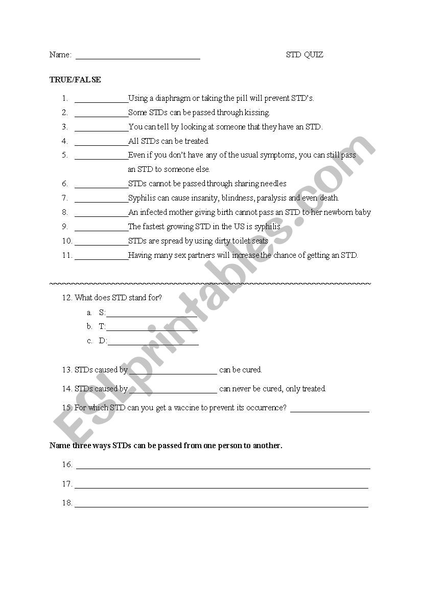 STD Quiz worksheet