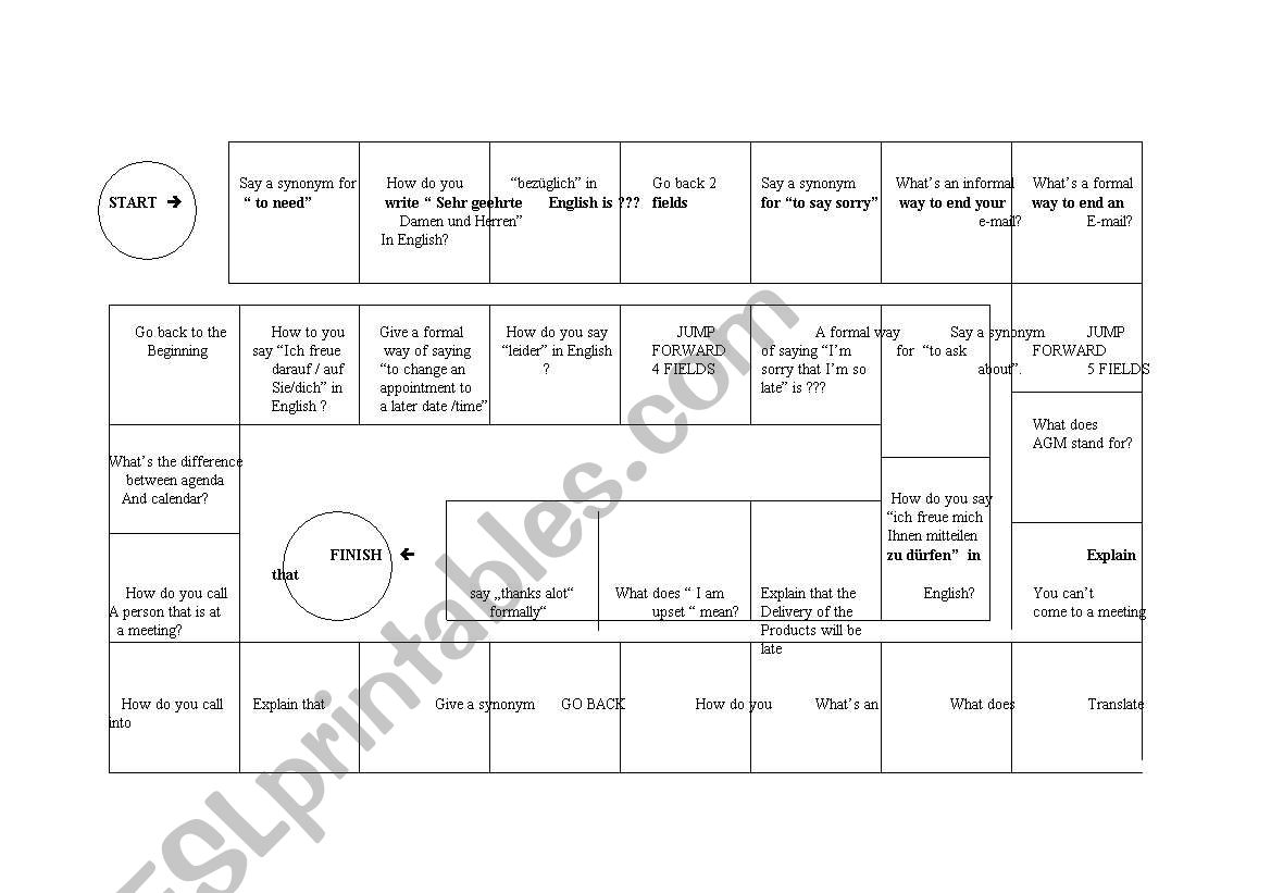 E-Mail Boardgame worksheet