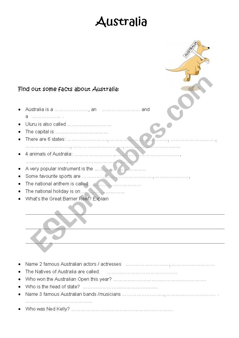 webquest Australia  worksheet