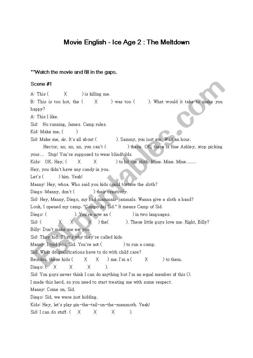 Ice age2 worksheet worksheet