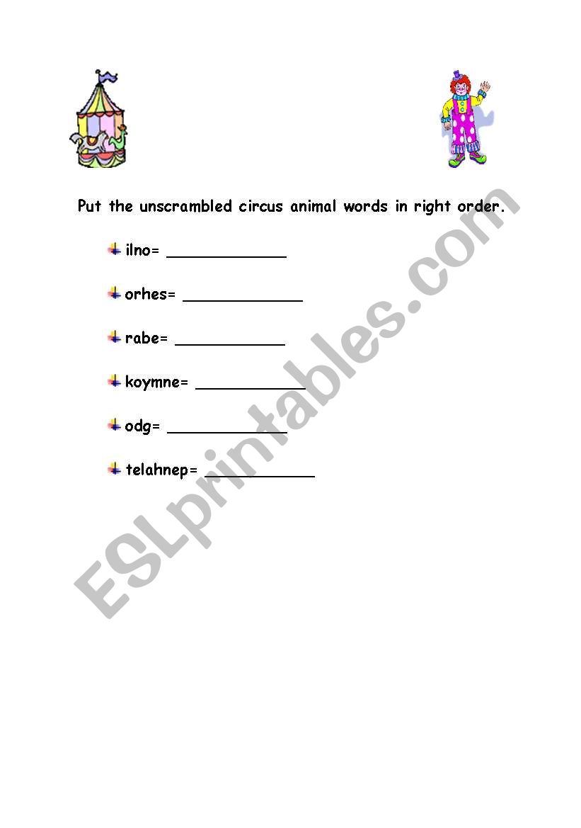 Scrambled Words(Circus) worksheet