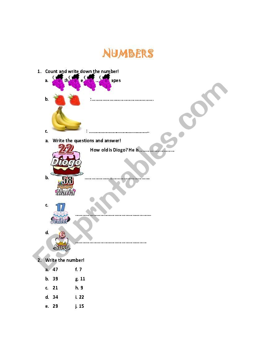 Numbers worksheet