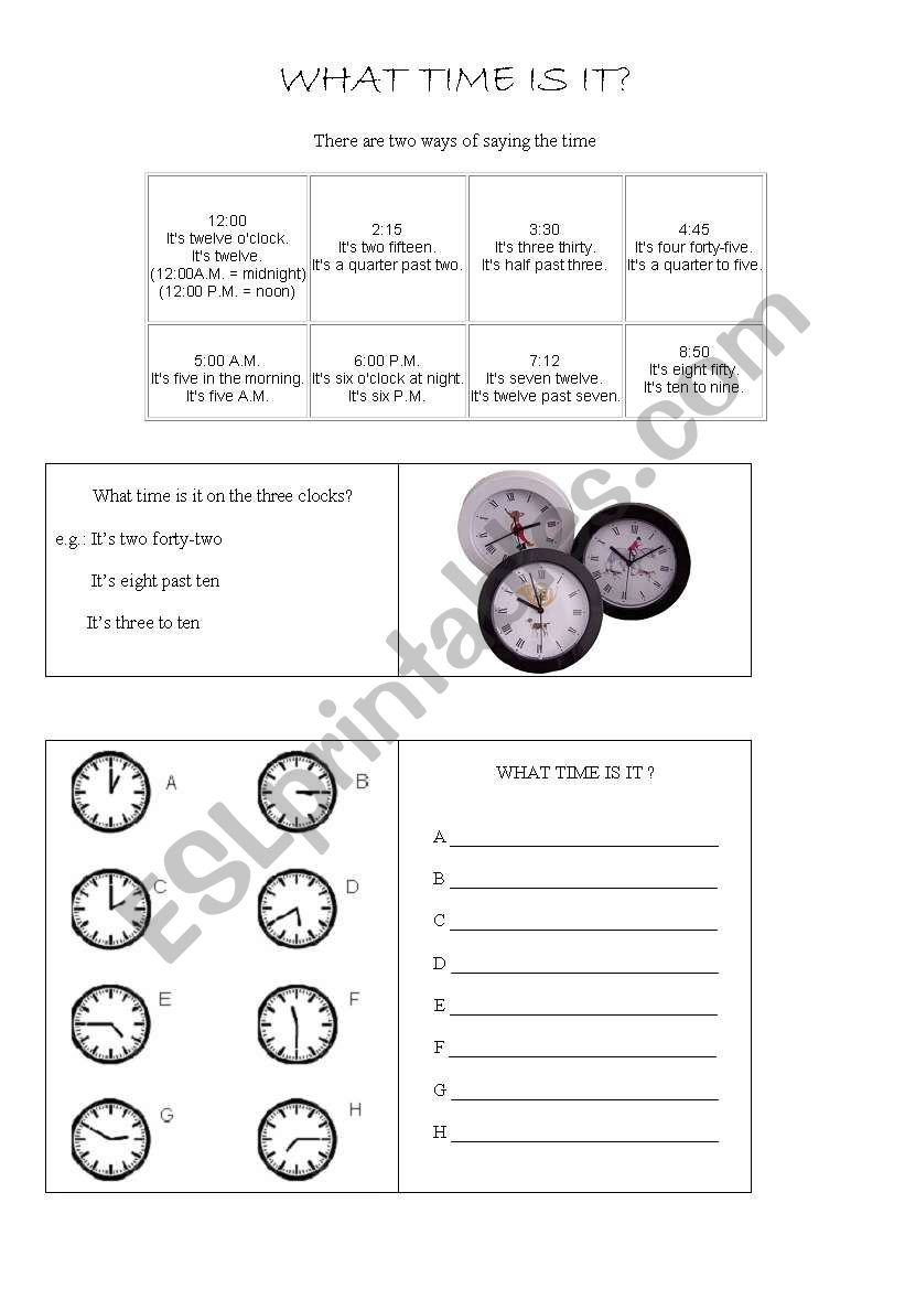 Saying the time worksheet