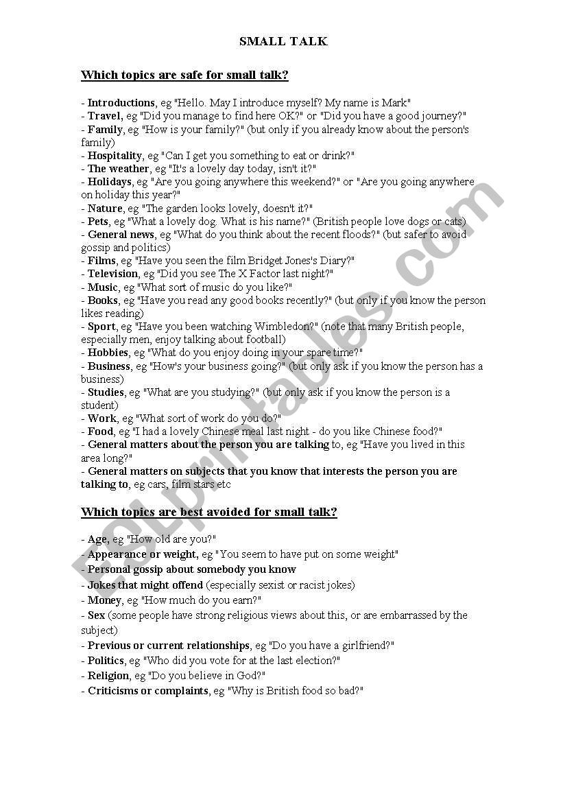 Small Talk worksheet