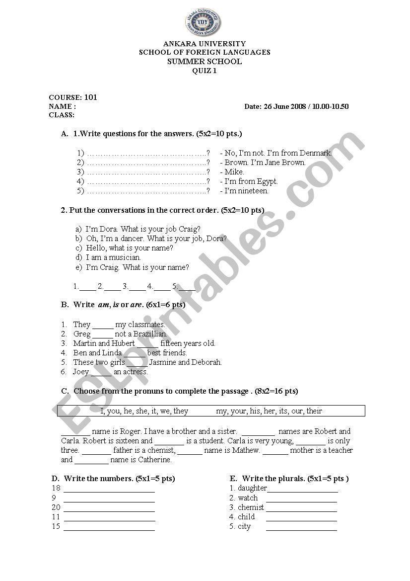 quiz - ESL worksheet by hakancangir