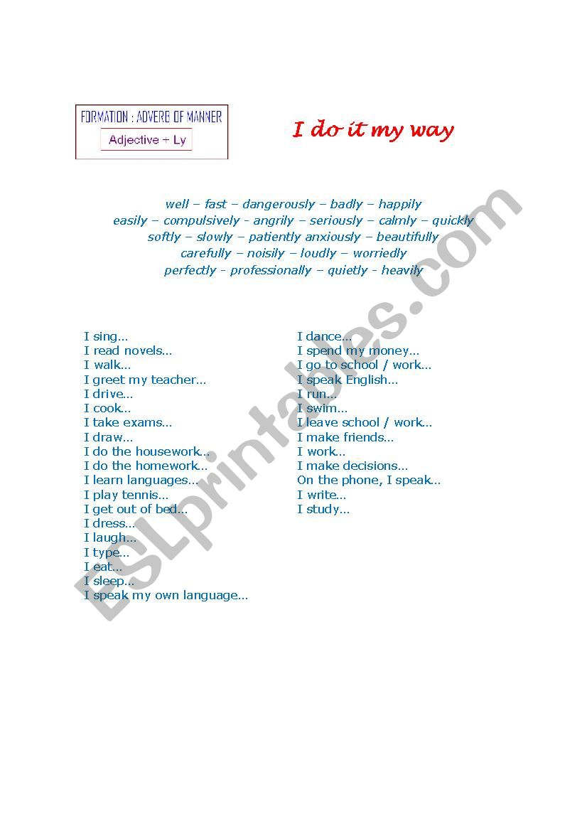 I do it my way worksheet