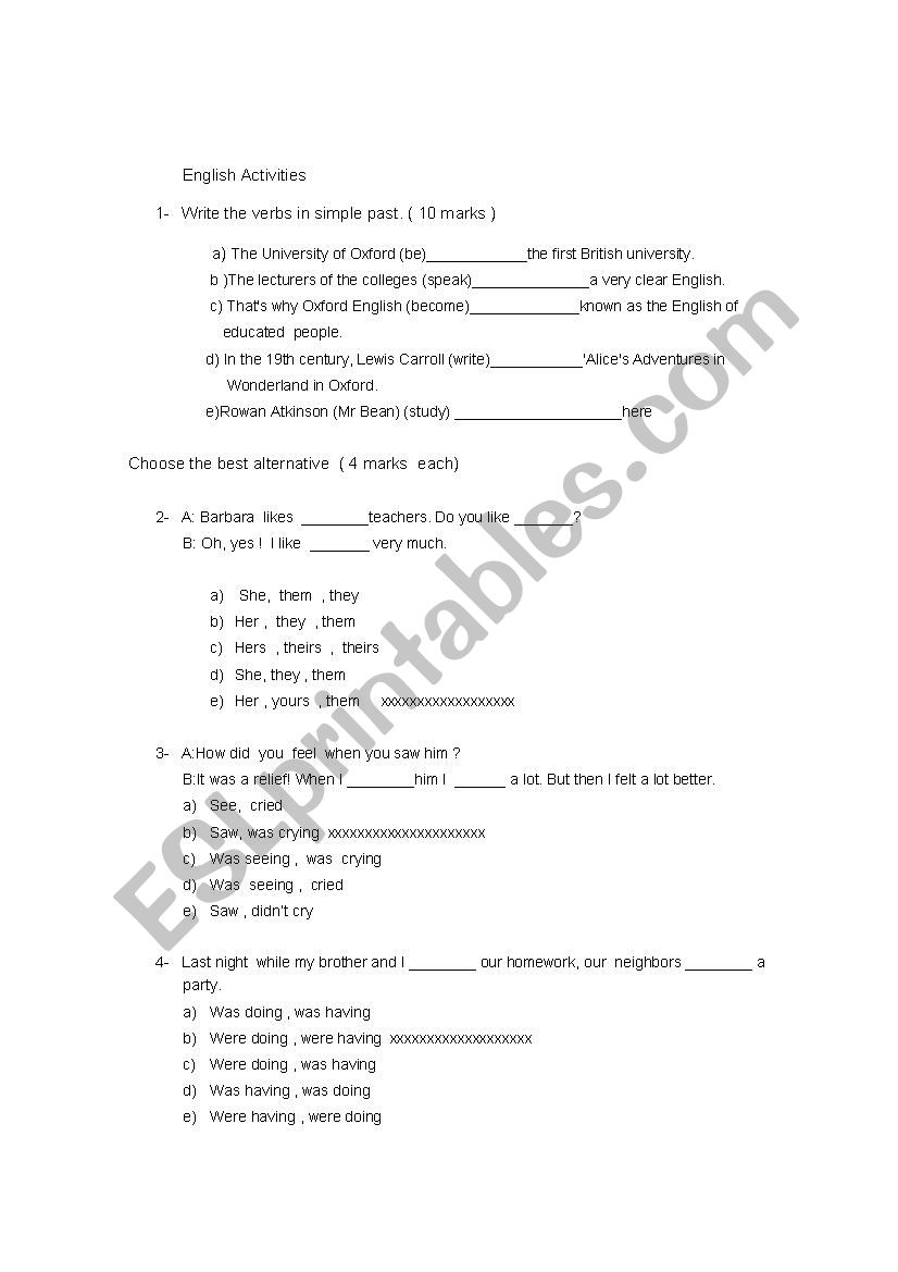 English Activities worksheet
