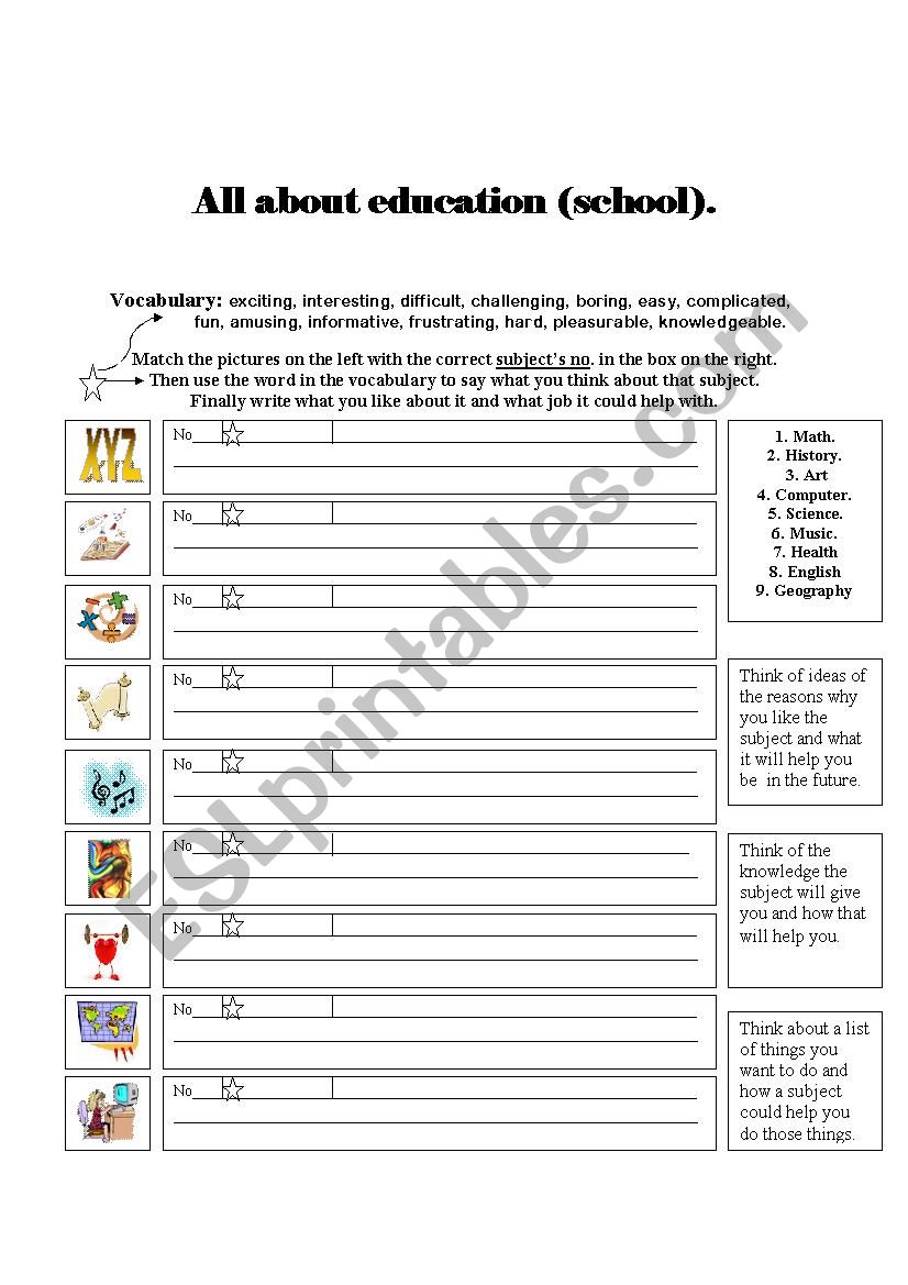 School subjects worksheet