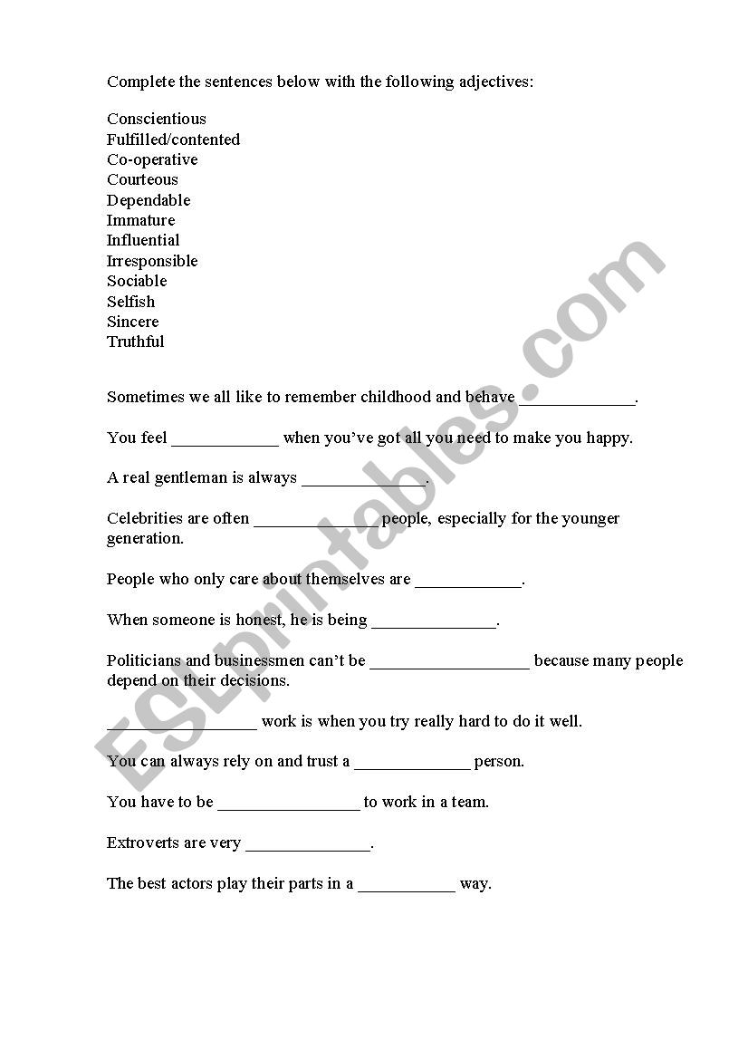 difficult adjectives worksheet