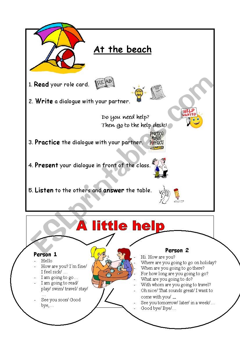 At the beach_Tasks worksheet