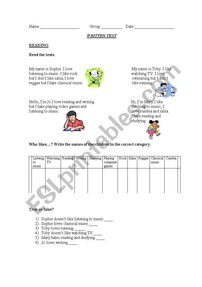 Test for First Form  worksheet