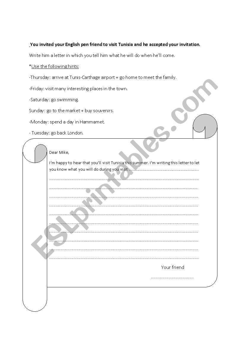 Writing a letter worksheet