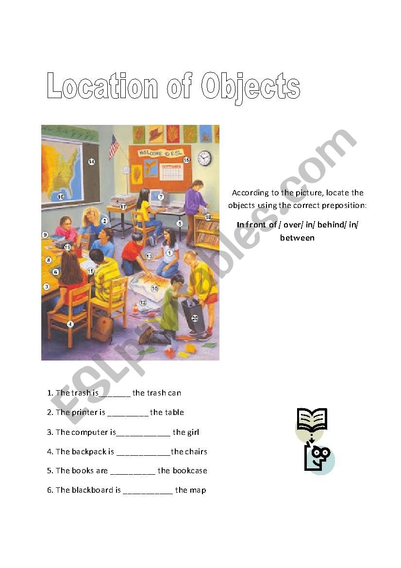 Location of classroom objects worksheet