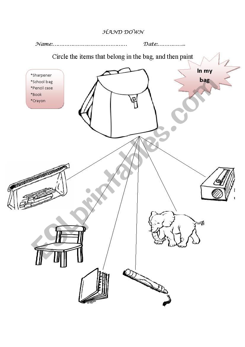 Classroom objects worksheet