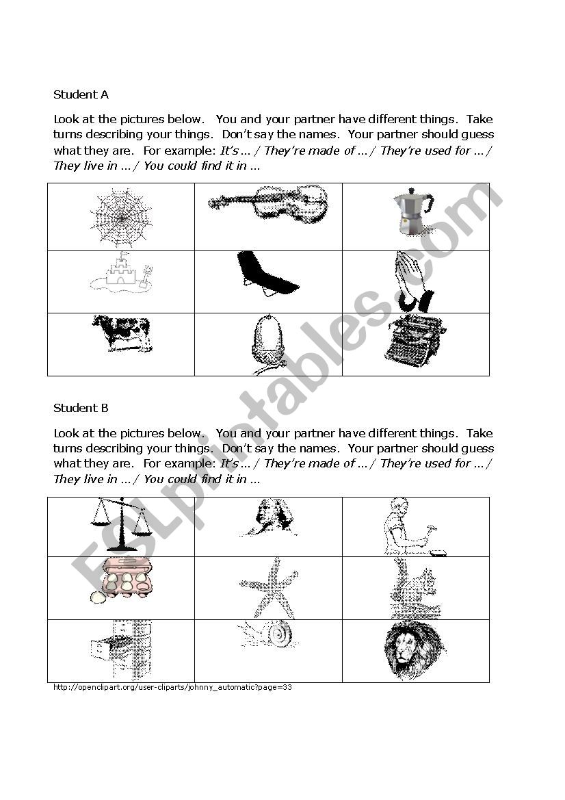 Speaking in Pairs acitivity :: describing pictures