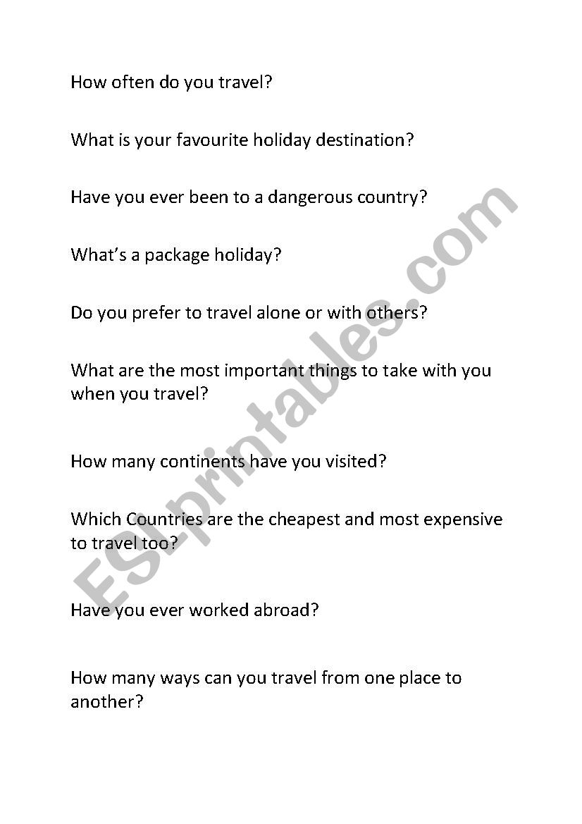 esl discussion topics on travel