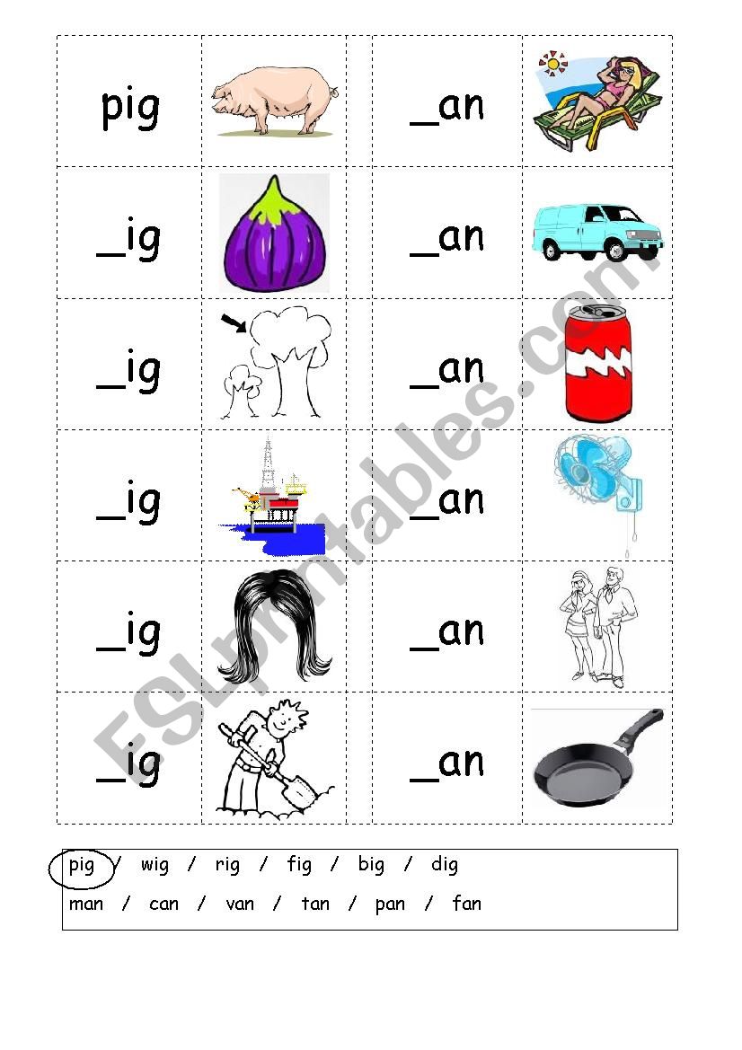 Phonics 3 Letter Words CVC Writing IG AN ESL Worksheet By 