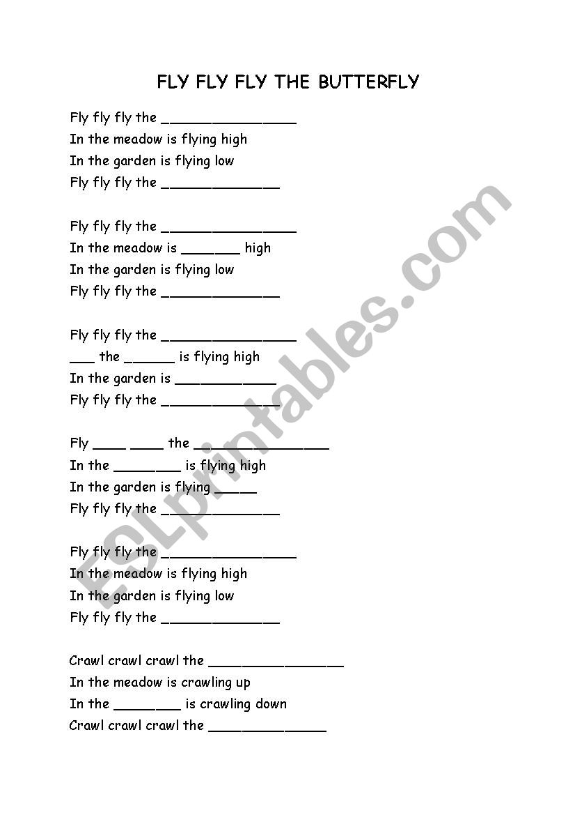 Fly Fly The Butterfly worksheet