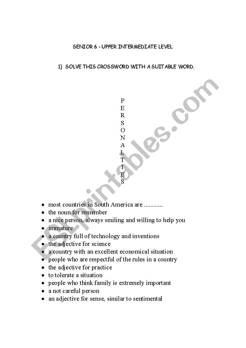 crossword worksheet