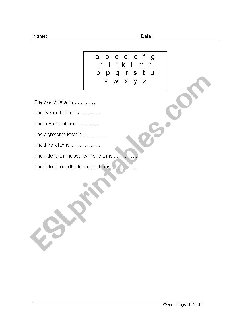 Ordinal Numbers and Alphabet - ESL worksheet by nattyspeciale