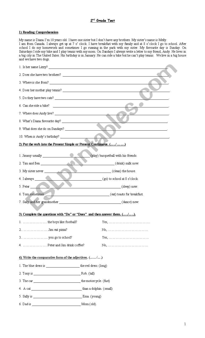 2 Grade Test worksheet