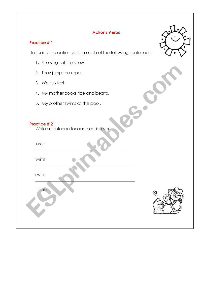 action verbs worksheet