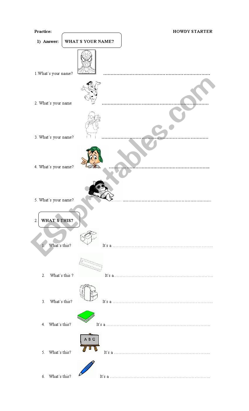 WHAT´S YOUR NAME? - WHAT´S THIS? - ESL worksheet by Cuentochino