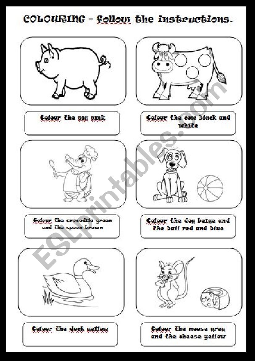 COLOURING Follow The Instructions ESL Worksheet By Jannabanna