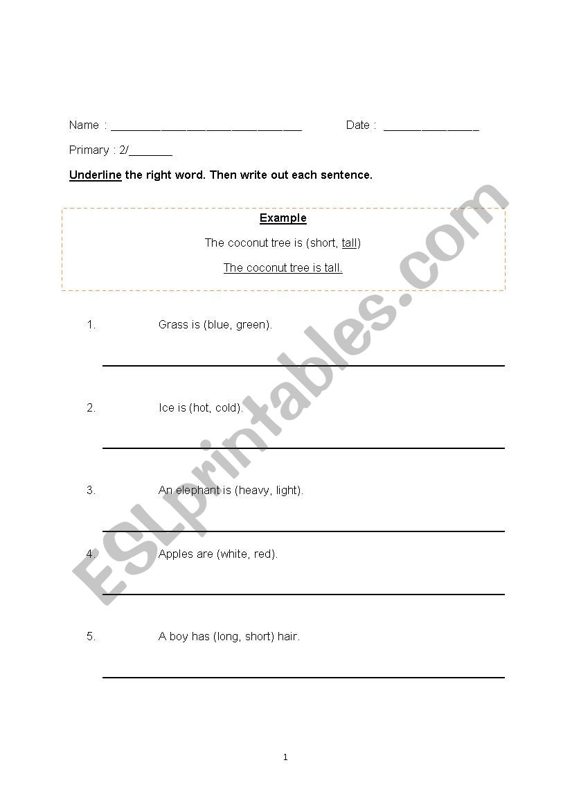 Adjectives worksheet