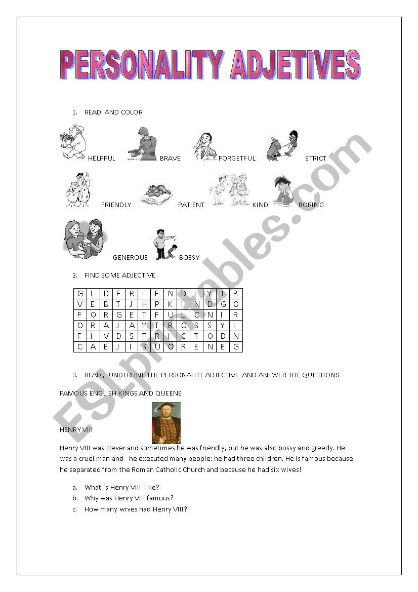 personality adjectives worksheet