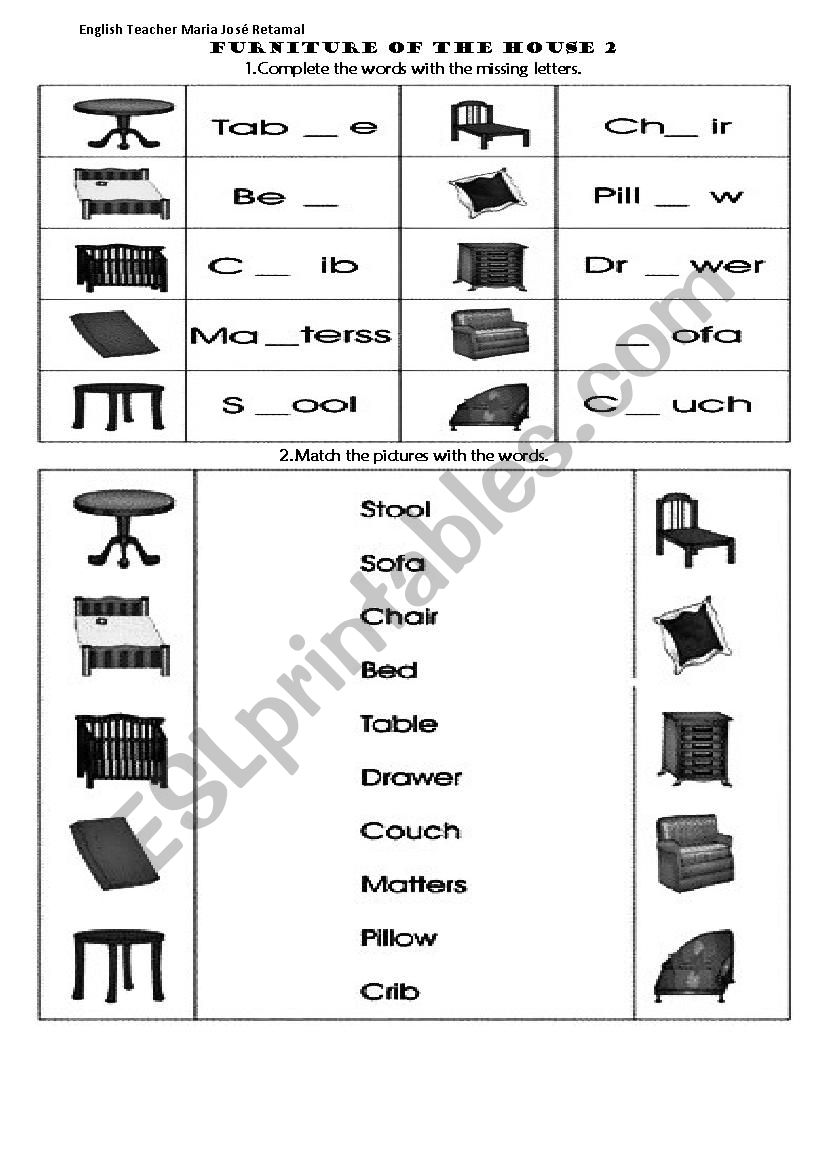 furniture and thing of the house - ESL worksheet by princessmajito