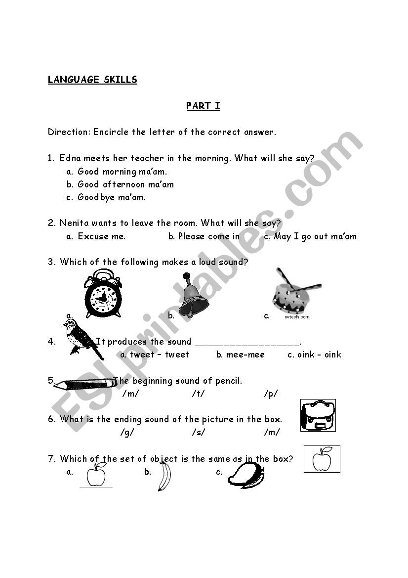 Language Arts Review worksheet