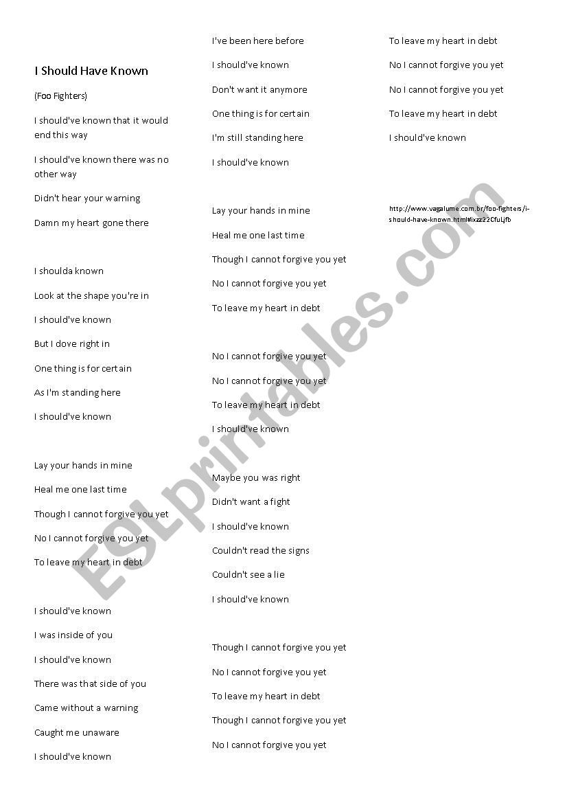 Song Worksheet - Foo Fighters, My Hero - ESL worksheet by LauraEBell