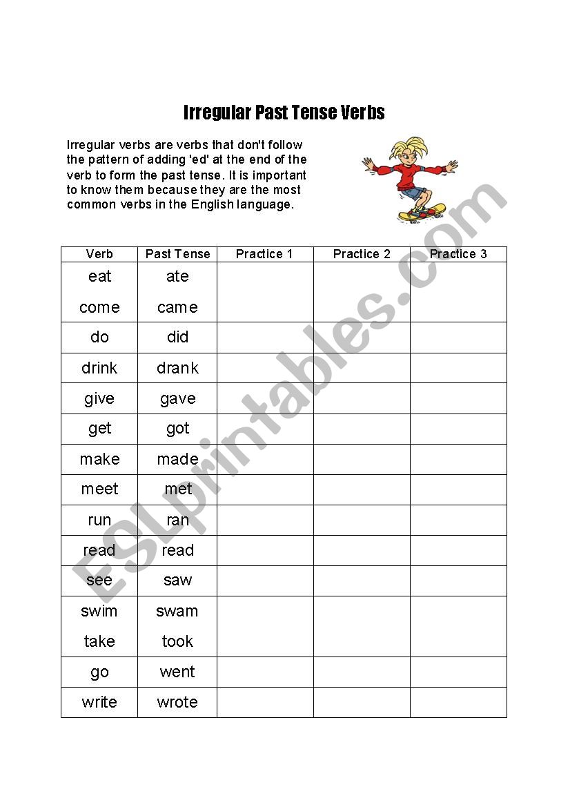 irregular past verbs worksheet