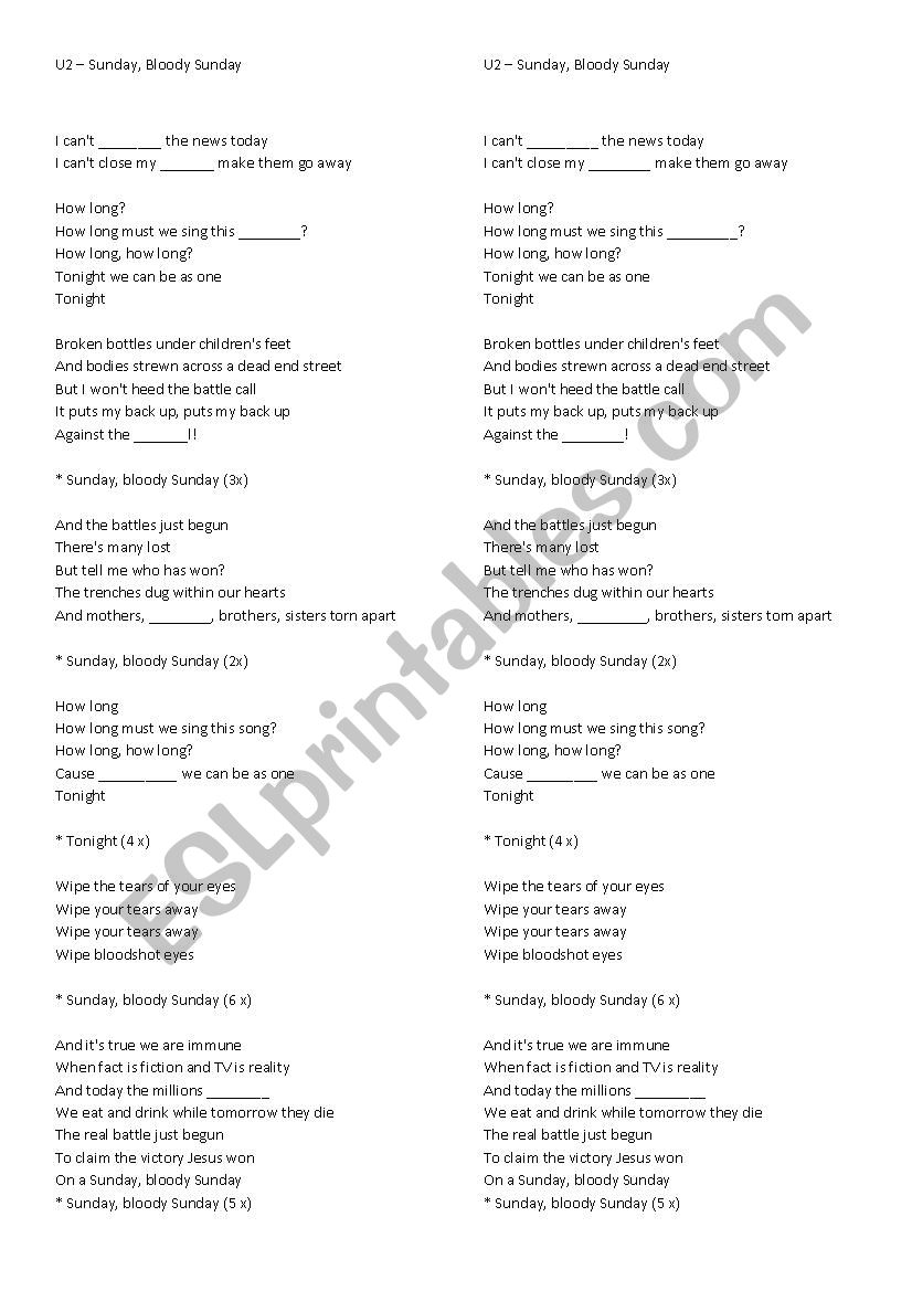 Song - U2 - ESL worksheet by andrezza