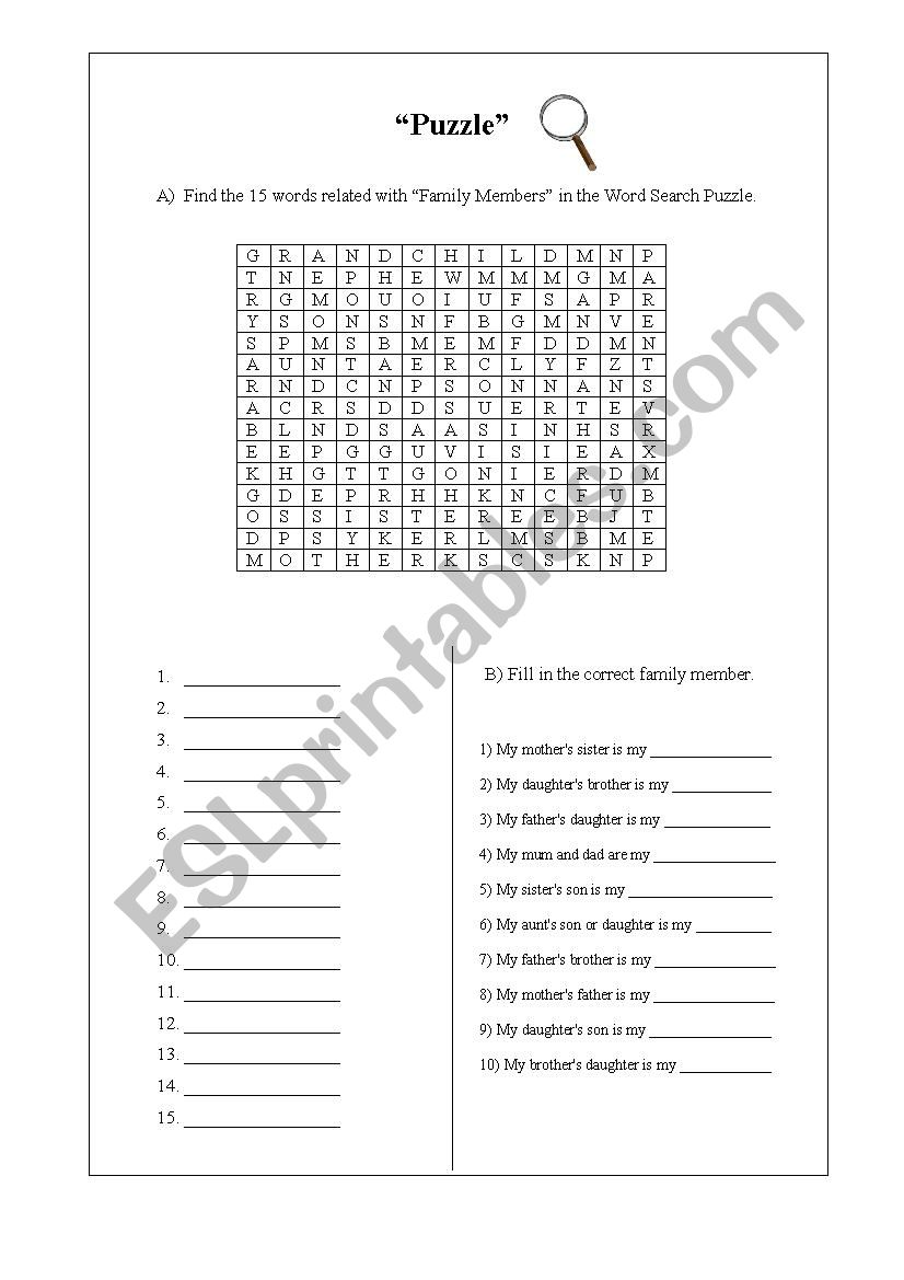 family members worksheet