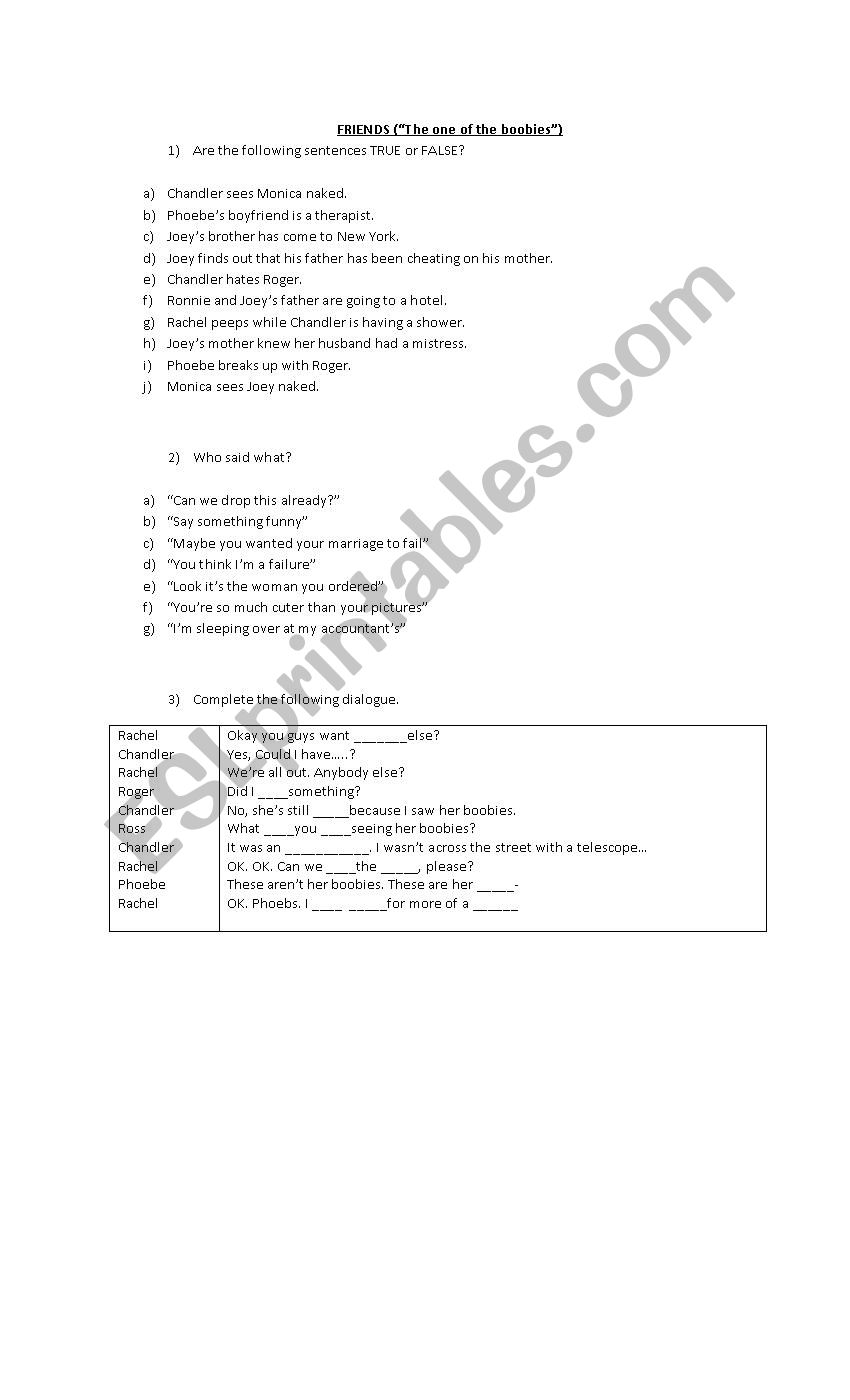 FRIENDS worksheet