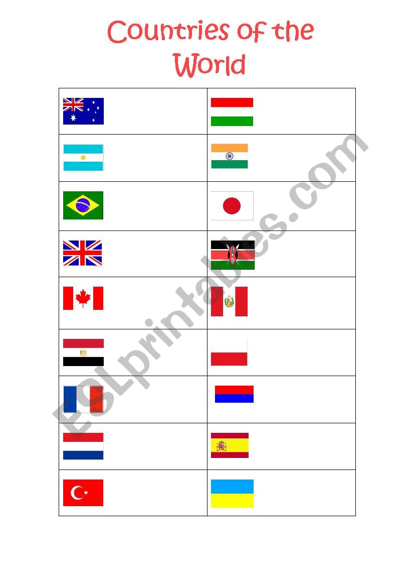 Flags and Nationalities worksheet