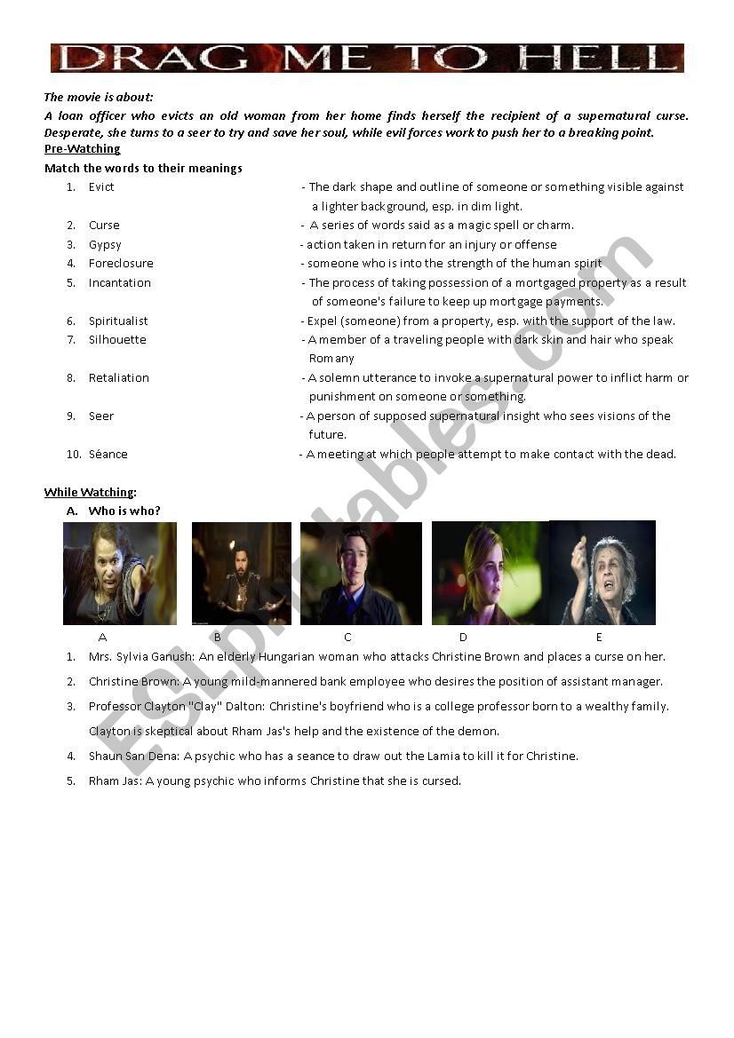 DRAG ME TO HELL ( MOVIE WORKSHEET)