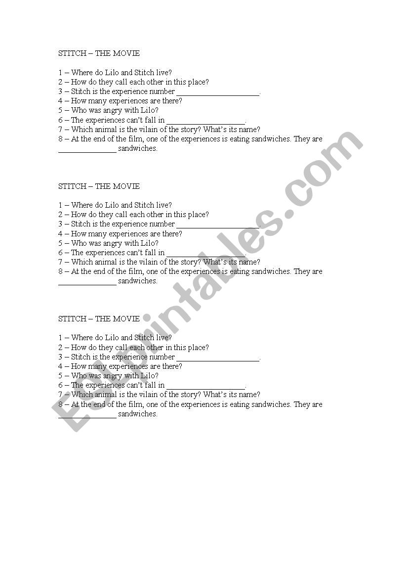 Stitch - The movie Activity worksheet