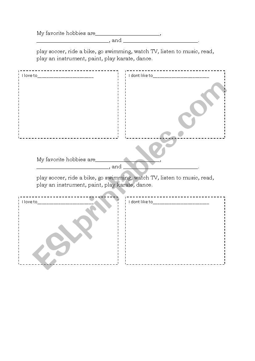 Hobbies worksheet