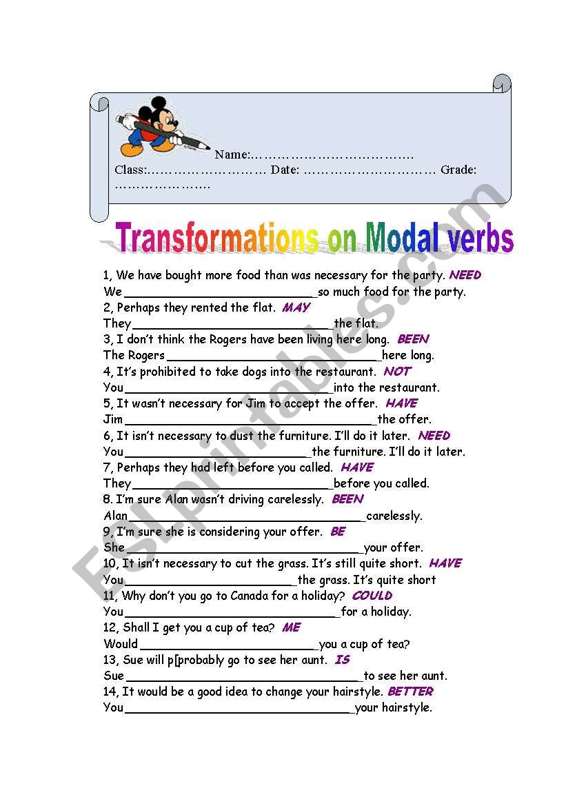 FCE WORKSHEET PART 5 MODALS ESL Worksheet By Natval